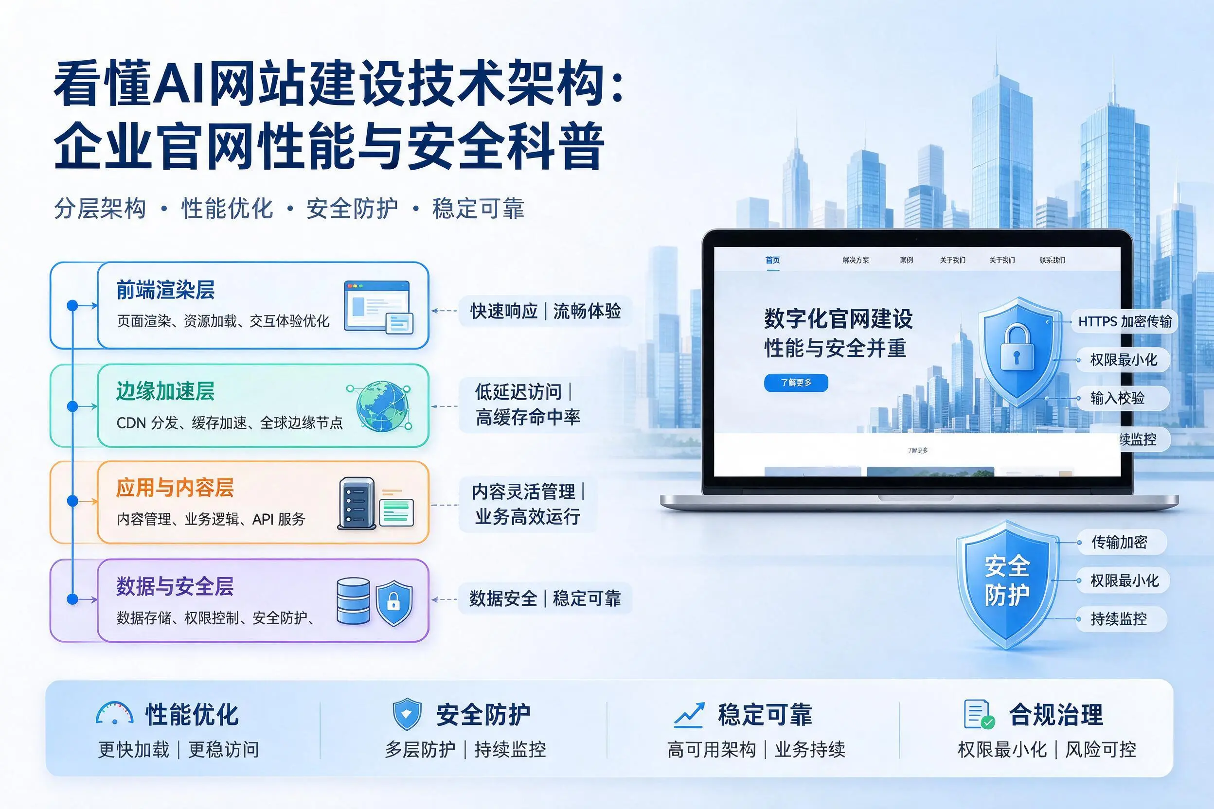 看懂AI网站建设技术架构：六盘水企业官网性能与安全科普