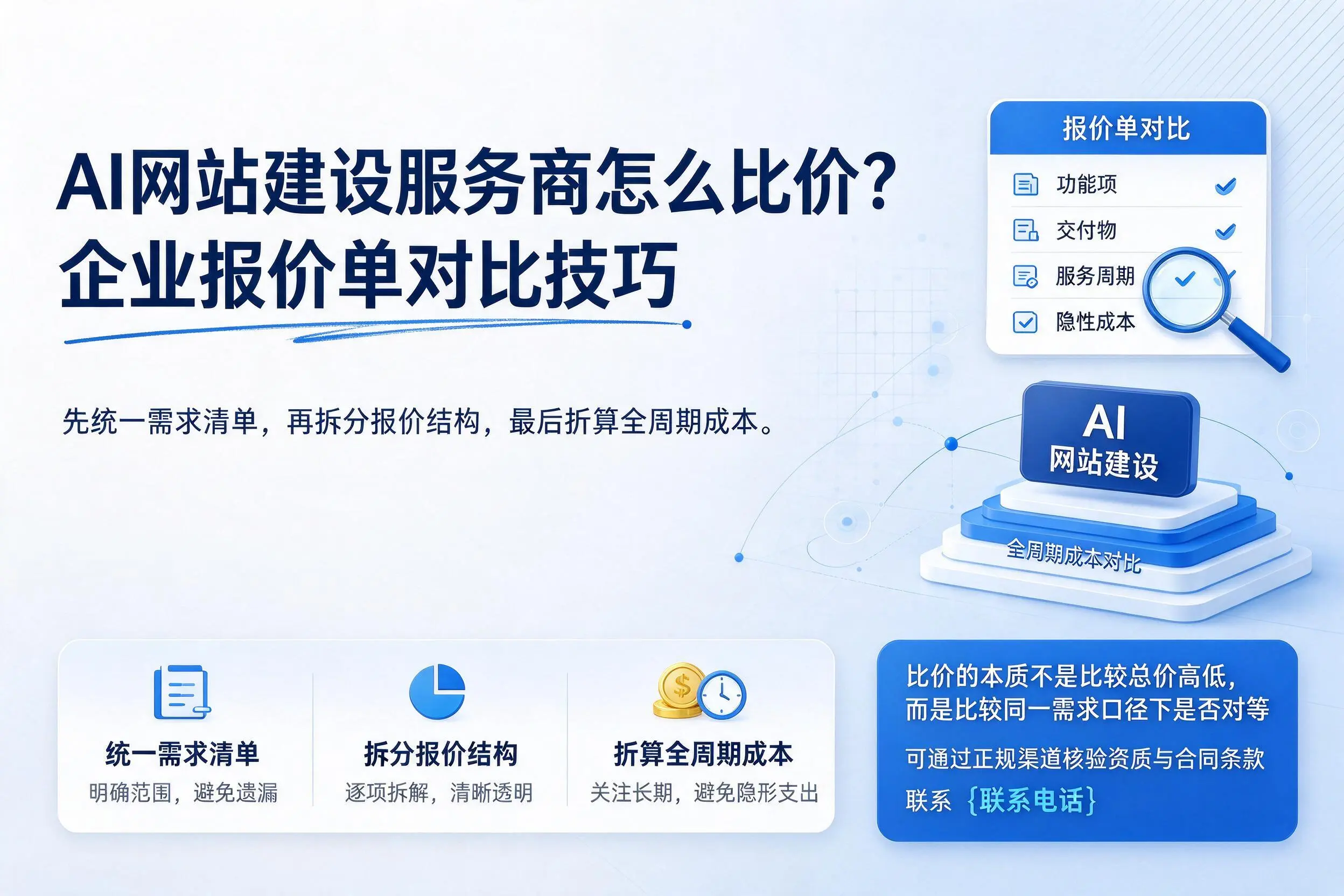 AI网站建设服务商怎么比价？六盘水企业报价单对比技巧