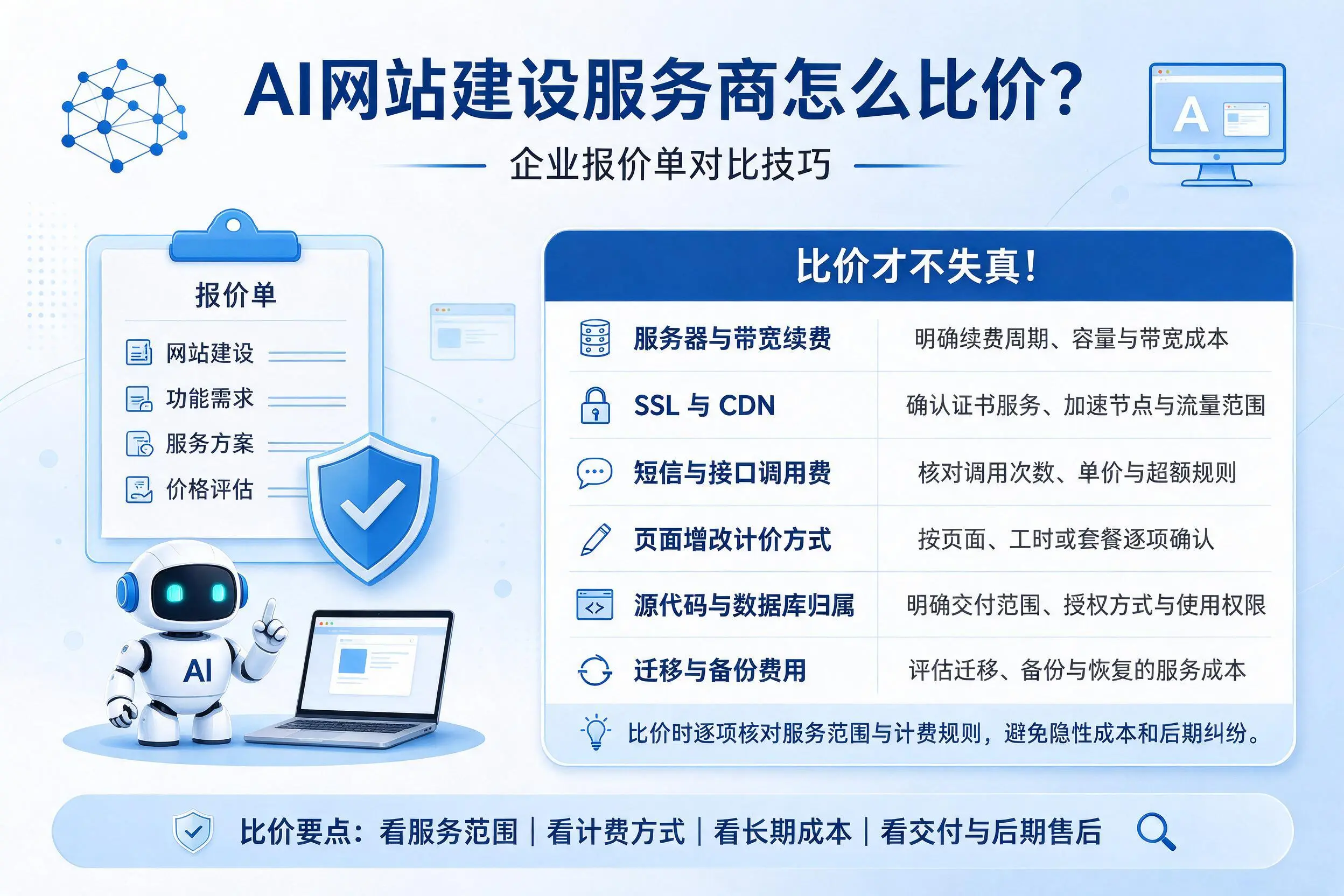 AI网站建设服务商怎么比价？六盘水企业报价单对比技巧