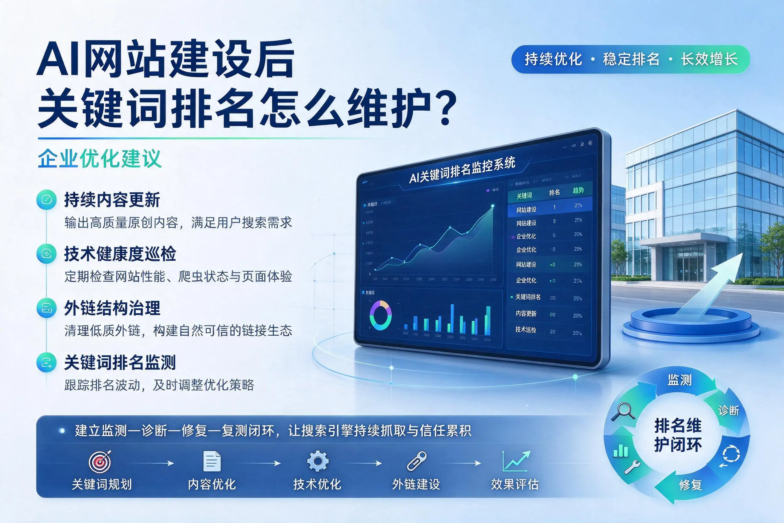 AI网站建设后关键词排名怎么维护？六盘水企业优化建议