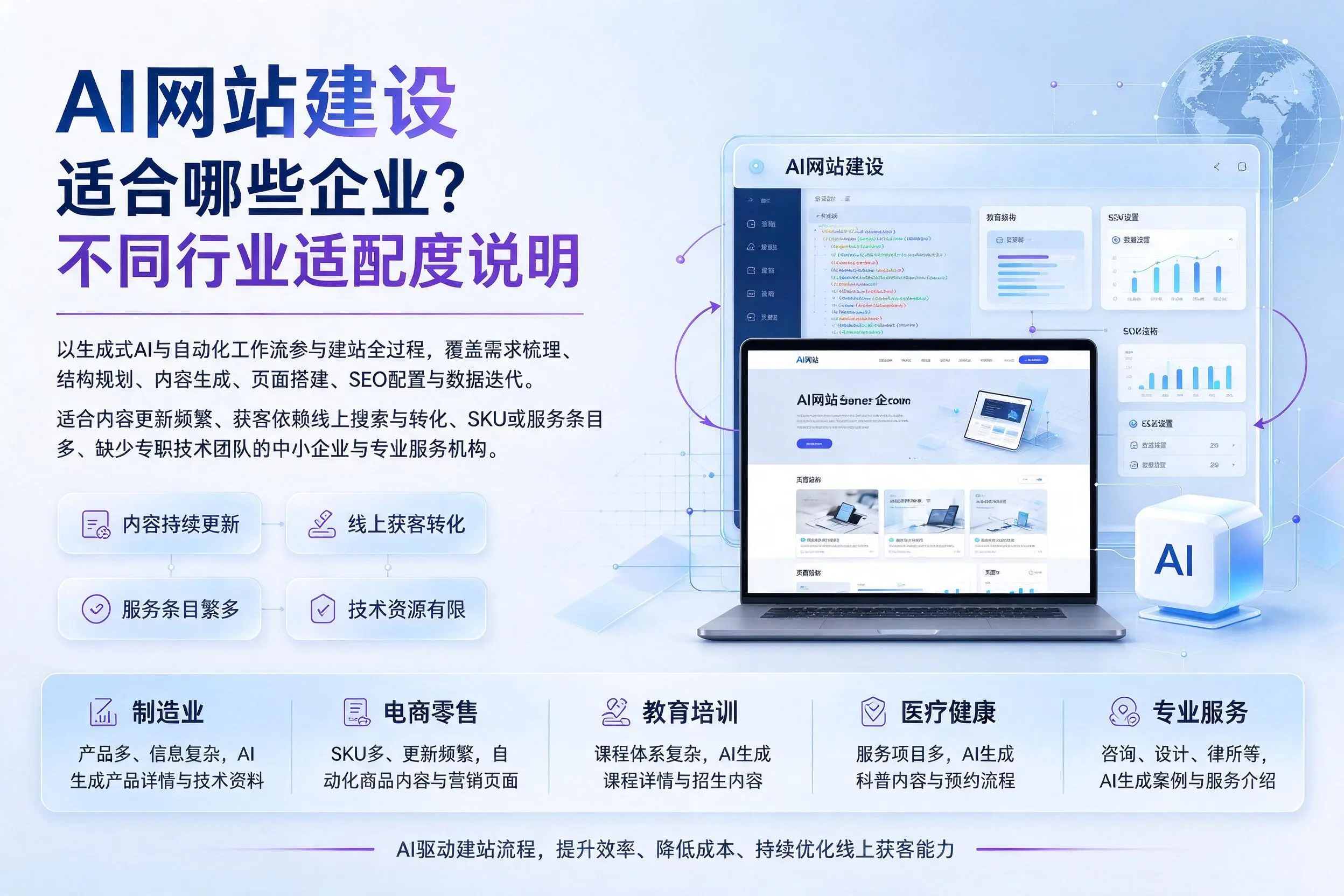 AI网站建设适合哪些企业?六盘水不同行业适配度说明